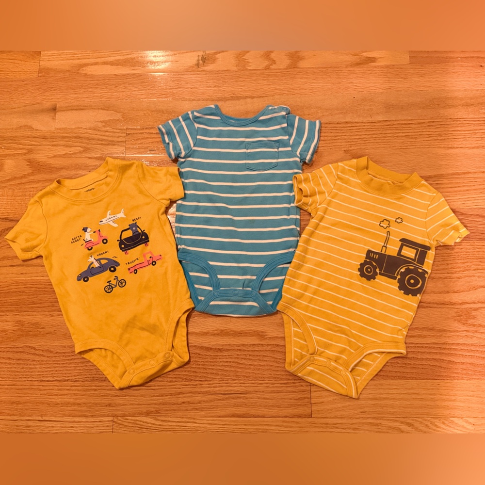 Carter's Yellow and Blue Onesies with Fun Prints